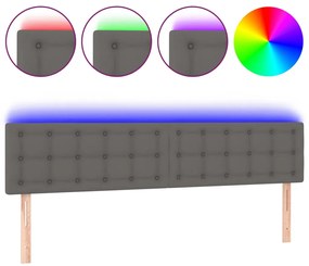 3121724 vidaXL LED Горна табла за легло, сива, 200x5x78/88 см, изкуствена кожа