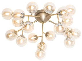 Таванна лампа в стил арт деко бронзова с кехлибарено стъкло 20 лампи - Bianca