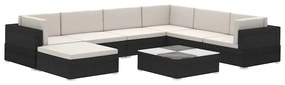 41261 vidaXL Градински комплект с възглавници, 8 части, черен полиратан