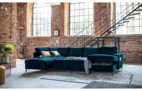 Кадифен разтегателен ъглов диван петролен (ляв ъгъл) Lofty Lilly – Miuform