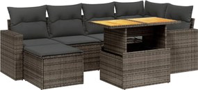3275594 vidaXL Градински диван с възглавници, 7 части, полиратан, сив