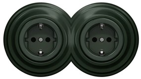 Kliklap - Двойна ретро домашна розетка със SCHUKO рамка, 230V, зелена
