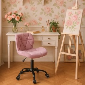 Ергономичен въртящ се офис стол - кадифе Черен