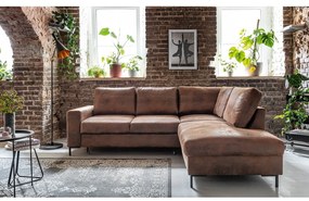 Кафяв разтегателен ъглов диван от изкуствена кожа (десен ъгъл) Lofty Lilly – Miuform