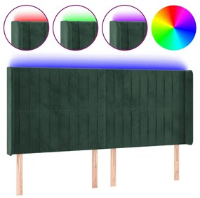 3124343 vidaXL LED горна табла за легло, тъмнозелена, 163x16x118/128см, кадифе