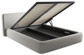 Светлосиво двойно тапицирано легло с място за съхранение и включена подматрачна рамка 160x200 cm Kiana – Makamii