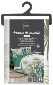 Бяло/зелено двойно удължено памучно спално бельо с включен долен чаршаф 6 части 240x220 cm Otika – douceur d'intérieur