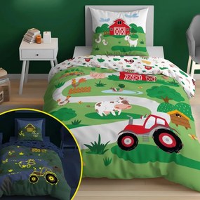 Детско памучно спално бельо, светещо в тъмното - Животни във фермата Ширина: 140 см | Дължина: 200 см