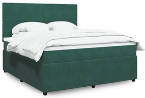 3292403 vidaXL Боксспринг легло с матрак, тъмнозелено, 180x200 см, кадифе