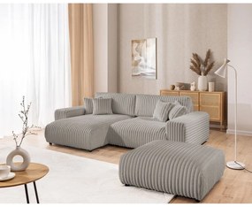 Светлосив разтегателен ъглов диван от рипсено кадифе с място за съхранение (ляв ъгъл) Sarina – Ropez