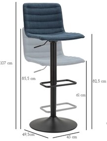 Бар стол с регулируема височина в петролен и черен цвят (височина на седалката 61 cm) Malia – Mauro Ferretti