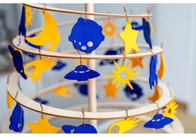 Комплект от 8 коледни украси от жълт и син филц - Spira