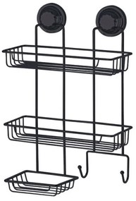 Етажерка за баня Metalife VS-736, 3 нива, Закачалки, С ваккум или дюбели(включени), Черен