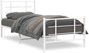 355621 vidaXL Метална рамка за легло с горна и долна табла, бяла, 90x200 см