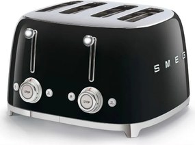 Тостер за хляб SMEG 50's Style TSF03BLEU, 2000W, 4 филии, 6 нива, Тавичка за трохи, Вграден кабел, Неръждаема стомана, Черен