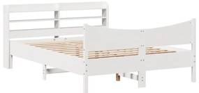 3307063 vidaXL Рамка за легло с табла, бяла, 120x190 см, борово дърво масив