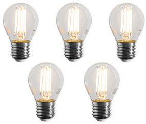 Комплект от 5 E27 димируеми LED филаментни крушки G45 прозрачни 4W 470 lm 2700K