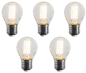 Комплект от 5 E27 димируеми LED Filament крушки G45 прозрачни 4W 470 lm 2700K