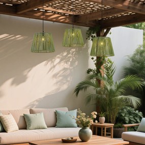 Външна висяща лампа черна със зелени въжени абажури 3 светлини IP44 - Cava Jayla