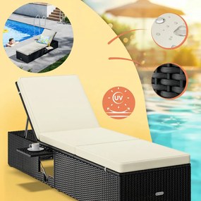 Градинска лежанка от полиратан със странична маса 200 × 58 × 33 cm
