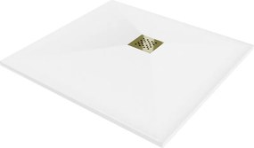 Mexen Stone+ Квадратен композитен душ корито 90 x 90 см, бял, златно покритие