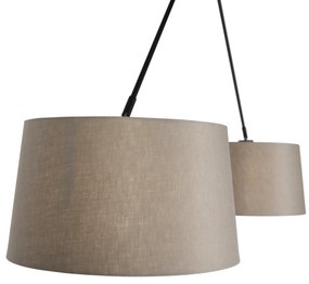 Висяща лампа черна с абажури от лен бежови 35 см 2-светлина - Blitz