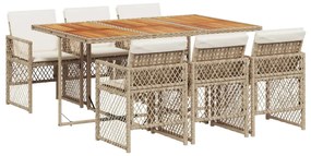 3210736 vidaXL Градински комплект с възглавници, 7 части, бежов полиратан