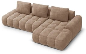 Светлокафяв кадифен сгъваем/с място за съхранение ъглов диван (десен ъгъл) Linz – Cosmopolitan Design