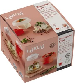 Уред за приготвяне на яйце в микровълнова Lekue 1009028, 100 мл, За 1 яйце, Платинен силикон, Прозрачен/Червен