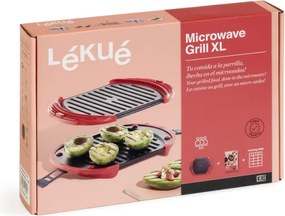 Съд за гриловане в микровълнова Lekue 1009082, 27x20.7.8x4.4 см, Платинен силикон, Стомана с незалепващо покритие, От 0 до +240C, Червен