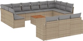 3256696 vidaXL Градински диван с възглавници 14 части бежов микс полиратан