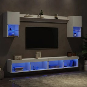 3216686 vidaXL ТВ стенни модули с LED, 6 части, бели, инженерно дърво
