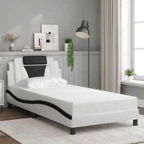 3208081 vidaXL Рамка за легло Viana без матрак, бяла, черна, 100x200см, изкуствена кожа
