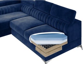 Сив кадифен разтегателен ъглов диван с място за съхранение (ляв ъгъл L форма) Laurence – ELTAP