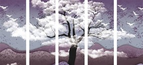 картини от 5 части – Дърво, обляно в облаци