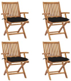 3072746 vidaXL Сгъваеми градински столове с възглавници, 4 бр, тик масив