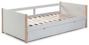 Детско легло от борова дървесина с допълнително разтегателно легло в бял и естествен цвят 90x190 cm Kiara - Marckeric