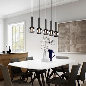 Модерен висящ лампион черен с опушено стъкло 5 светлини - Clayton