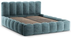 Синьо тапицирано двойно легло с място за съхранение с включена подматрачна рамка 200x200 cm Lupine – Micadoni Home