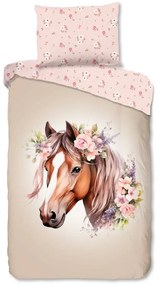 Розово-кафяво единично памучно детско спално бельо 140x200 cm Avera – Good Morning