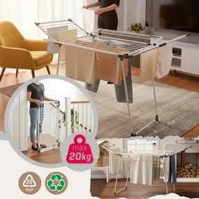 Сгъваем сушилник за дрехи Kinghoff KH 2041, 25 м, До 20 кг, Противоплъзгащи накрайници, Стомана, Бял/сив