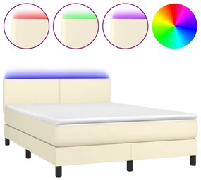 3134101 vidaXL Боксспринг легло с матрак LED кремаво 140x190см изкуствена кожа