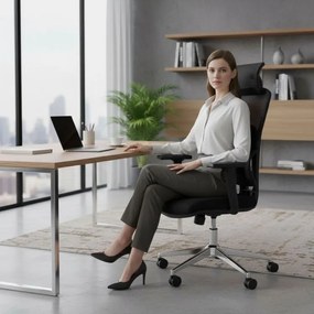 Ергономичен офис стол от мрежа с регулируема облегалка за глава