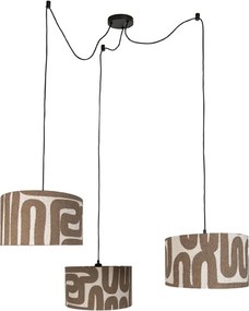 Висяща лампа черна с кафяво-бежов абажур 35 см 3 светлини - Cava