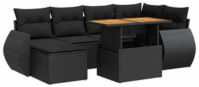 3327282 vidaXL Градински комплект диван с възглавници 7 части черен полиратан