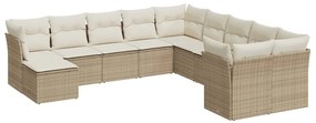 3250447 vidaXL Градински диван с възглавници, 11 части, бежов полиратан