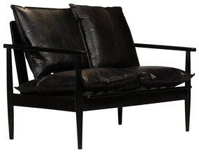 246483 vidaXL 2-местен фотьойл, естествена кожа и акациево дърво, черен