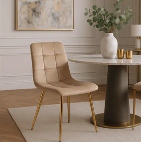 Тапициран кадифен стол YORK със златни крака - различни цветови покрития Черен