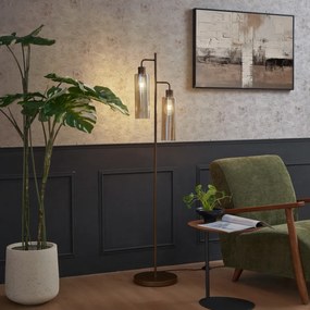 Подова лампа Hotel Chic тъмен бронз с кехлибарено стъкло 2 светлини - Stavelot