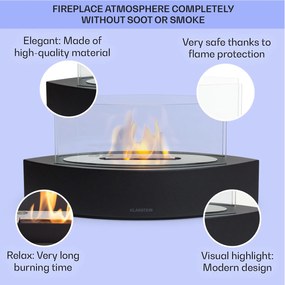 Klarstein Камина на етанол Phantasma Curve Без дим и мирис Горелка от неръждаема стомана Предпазно стъкло